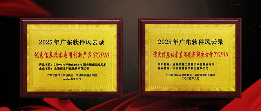 “信息技术应用创新产品TOP10”、“信息技术应用创新解决方案TOP10”奖项_云宏虚拟化